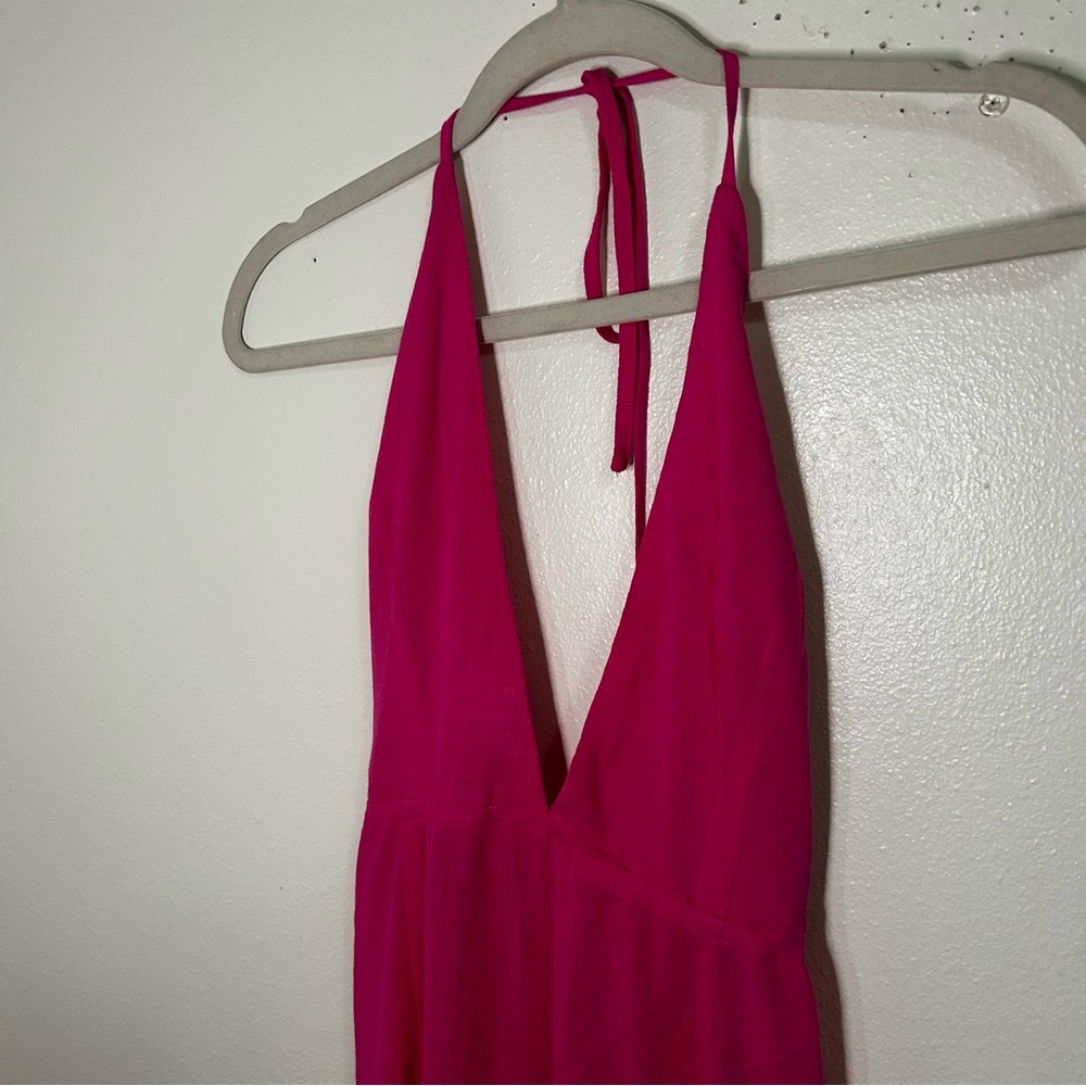 Super down Revolve hot pink halter dress with straps cutout back - Picture 8 of 14